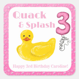 Adesivo Quadrado Convite de Aniversário de 3 anos do Pato Quack e S