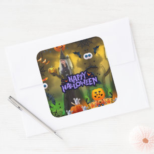 Adesivo Quadrado Convite de aniversário de Halloween Espetacular