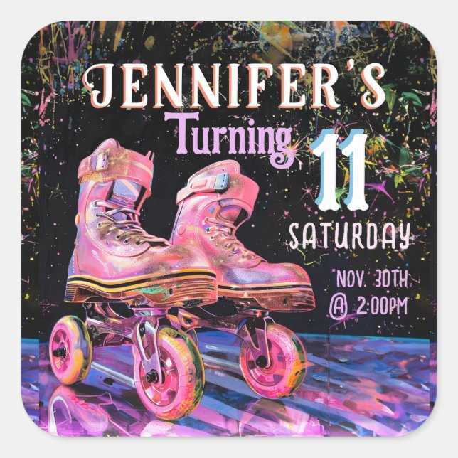 Adesivo Quadrado Convite de aniversário skate (Frente)
