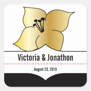 Adesivo Quadrado Convite de casamento de Tipografia Art Deco Lily M