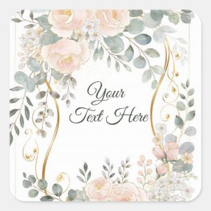 Adesivo Quadrado Convite de Casamento Floral Botânico Blush Peony &
