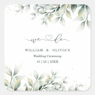 Adesivo Quadrado Convite de Casamento Floral Elegante Eucalipto Ver