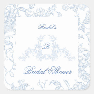 Adesivo Quadrado Convite de Chuveiro de Noiva Something Blue Wildfl