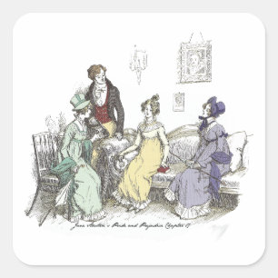 Adesivo Quadrado Convite de festas Jane Austen Orgulho e Preconceit