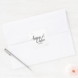 Adesivo Quadrado Convite Para Casamento De Caligrafia Minimalista D