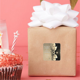 Adesivo Quadrado Convite para Casamento Dourado Floral Metálico Mod