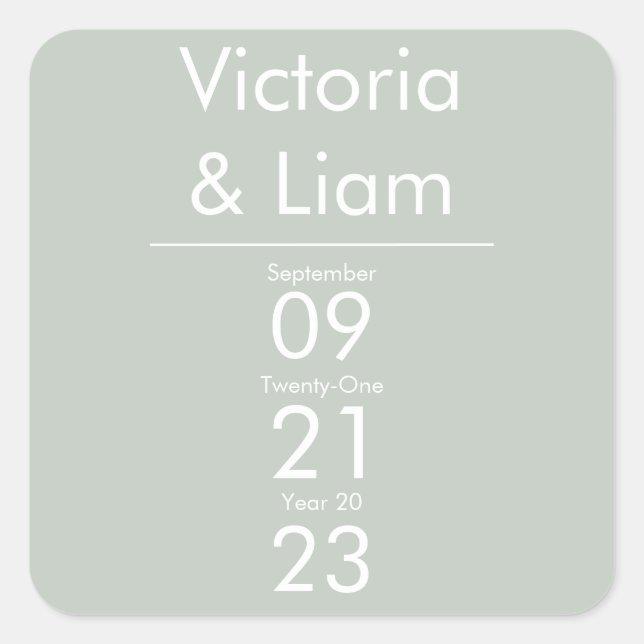 Adesivo Quadrado Convite para Casamento Verde de Sábio Moderno Simp (Frente)