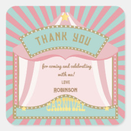 Adesivo Quadrado Convites de aniversário Retro Carnaval Rosa Rosa