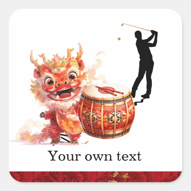 Adesivo Quadrado Convites de festas de Golfe de Teto Chinês (Frente)