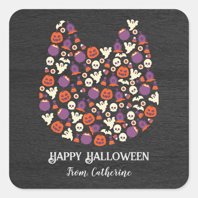 Adesivo Quadrado convites para festas de gatos-do-cão-preto (Frente)