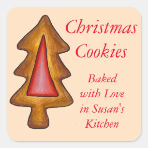 Adesivo Quadrado Cookie de Árvore de Natal Homemade Personalizado