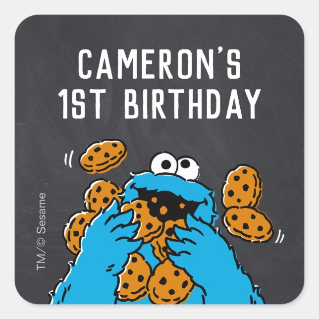 Adesivo Quadrado Cookie Monster Birthday Chalkboard (Frente)
