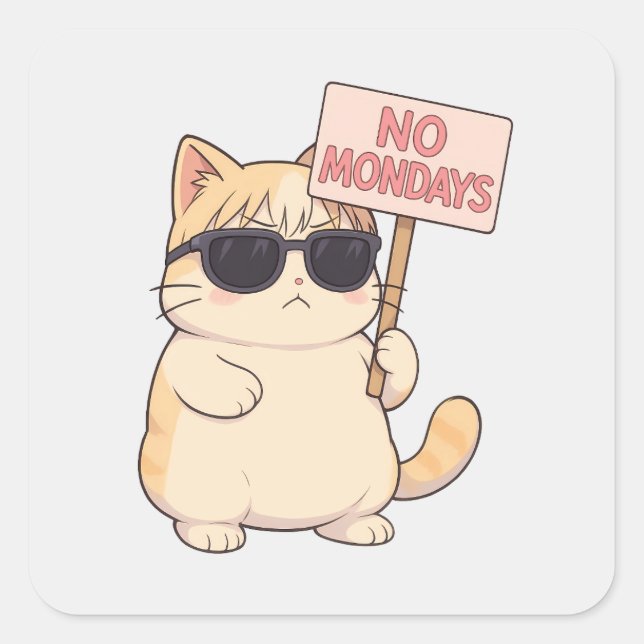Adesivo Quadrado Cool Cat No Mondays Aesthetic Meme (Frente)