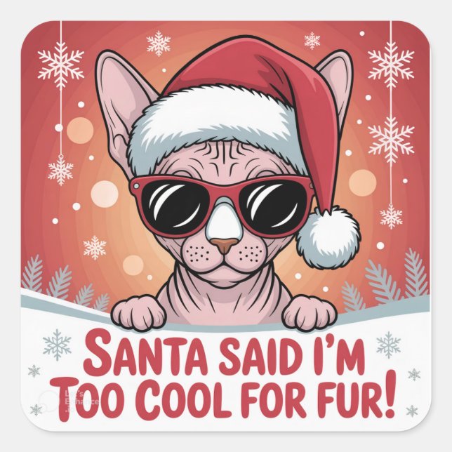 Adesivo Quadrado Cool Sphynx Cat Christmas Santa Design (Frente)
