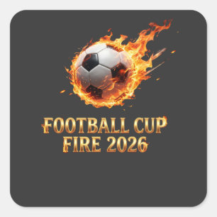 Adesivo Quadrado Copa do Mundo de Futebol Fogo 2026 Bola de Futebol