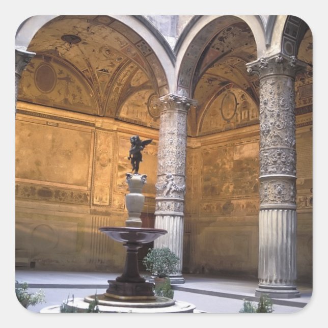 Adesivo Quadrado Cópia de Putto com Golfinho por Andrea del (Frente)