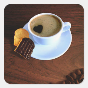 Adesivo Quadrado Copo de café com espuma dada forma coração