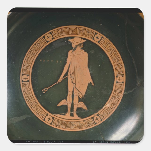 Adesivo Quadrado Copo grego de vermelhos, representando o deus Herm (Frente)