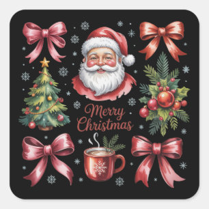 Adesivo Quadrado Coquete Retro Vermelho Natal Fofo Férias De Natal