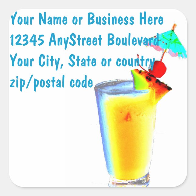 Adesivo Quadrado Coquetéis tropicais dos guarda-chuvas (Frente)