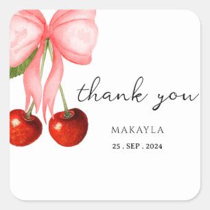 Adesivo Quadrado Coquette Cherry no Top Baby Girl Chá