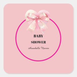 Adesivo Quadrado Coquette Pink Bow Ribbon Girl Baby Shower