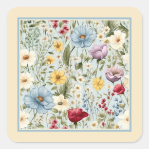 Adesivo Quadrado Cor amarela com padrão floral delicado