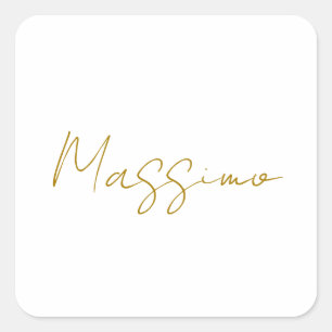 Adesivo Quadrado Cor Caligrafia Elegante Simples Nome Dourado