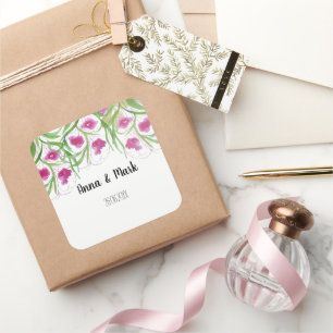 Adesivo Quadrado Cor d'água, cor-de-rosa, pintada à mão