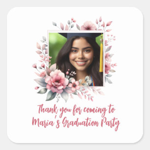 Adesivo Quadrado cor d'água floral de foto personalizada de festa d