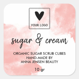 Adesivo Quadrado Cor d'água rosa Beleza feita à mão Seu logotipo