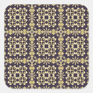 Adesivo Quadrado Cor damasco de arte, ouro