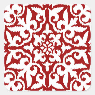 Adesivo Quadrado Cor damasco de Ikat - obscuridade - vermelho e