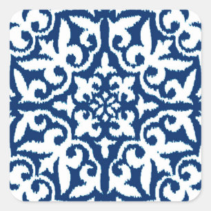 Adesivo Quadrado Cor damasco Ikat - Azul Cobalto e Branco