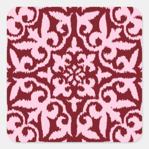 Adesivo Quadrado Cor damasco Ikat - Borgonha e Rosa
