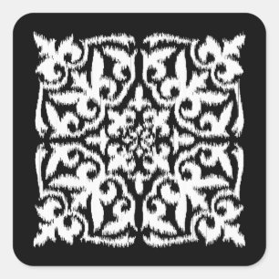 Adesivo Quadrado Cor damasco Ikat - branco e preto