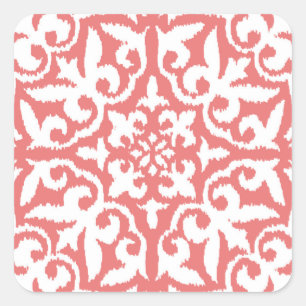 Adesivo Quadrado Cor damasco Ikat - Cor-de-rosa e branco