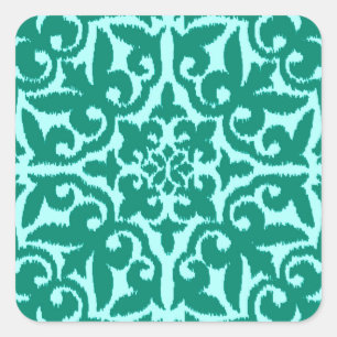 Adesivo Quadrado Cor damasco Ikat - Turquesa e Aqua