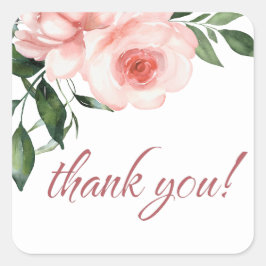 Adesivo Quadrado Cor de Água do Chá de fraldas Floral Rosa Cor-de-R