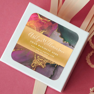 Adesivo Quadrado Cor de água do mármore moderna cor de ouro rosa ve