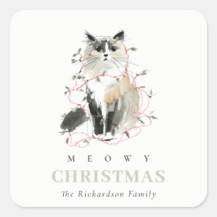 Adesivo Quadrado Cor de Água Moderna e Bonita Gato de Natal Mau