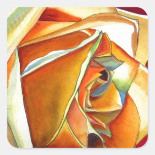 Adesivo Quadrado Cor de água original da flor rosa amarela