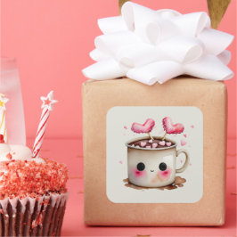 Adesivo Quadrado Cor-de-rosa-branca e creme Mug de chocolate quente