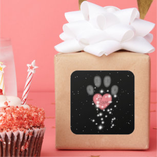 Adesivo Quadrado Cor-de-rosa-luz-preta Pata-coração Pasta Imprimir 