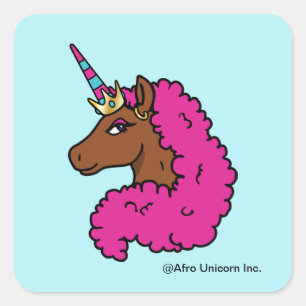 Adesivo Quadrado Cor-de-rosa quente afro Unicorn