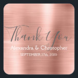 Adesivo Quadrado Cor-de-rosa | Rosa Dourado Casamento Favor Obrigad<br><div class="desc">Cor-de-rosa | Rosa Rosa Rosa Rosa Dourada, Favor Do Selo Agradece-Lhe A Vinheta. Este adesivo pode ser personalizado para incluir seu nome e data de casamento e ser usado para selar seus convites de casamento ou bolsas de favor. Este adesivo de rosa dourado faz parte da coleção de casamento de...</div>