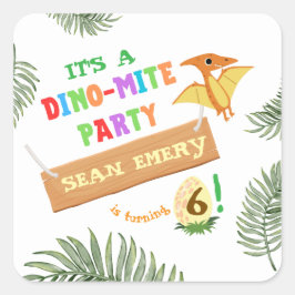 Adesivo Quadrado Cor do Raio: Aniversário do Dinossauro Incrível