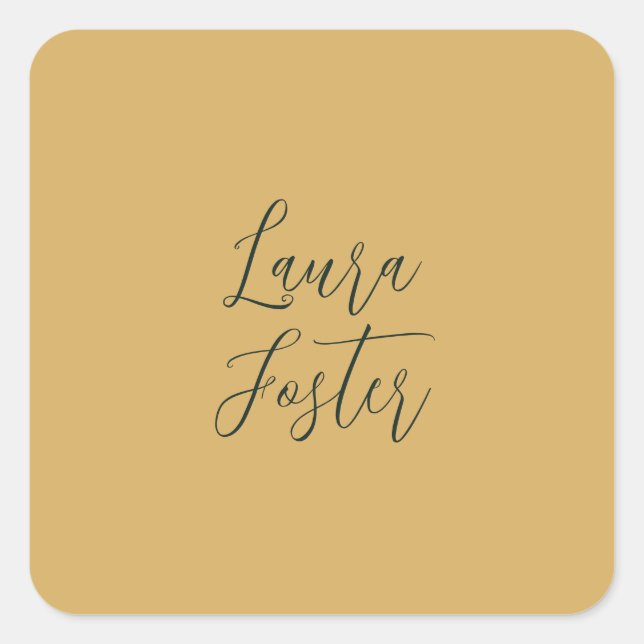 Adesivo Quadrado Cor Dourada do Nome Elegante Clássico de Manuscrit (Frente)