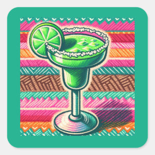 Adesivo Quadrado Cor Favorita da Festa Colorida Mexicana Margarita