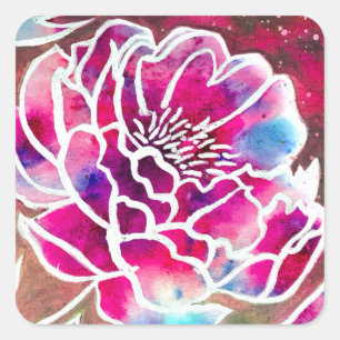 Adesivo Quadrado Cor Floral Bonito, Rosa, Dahlia Girly